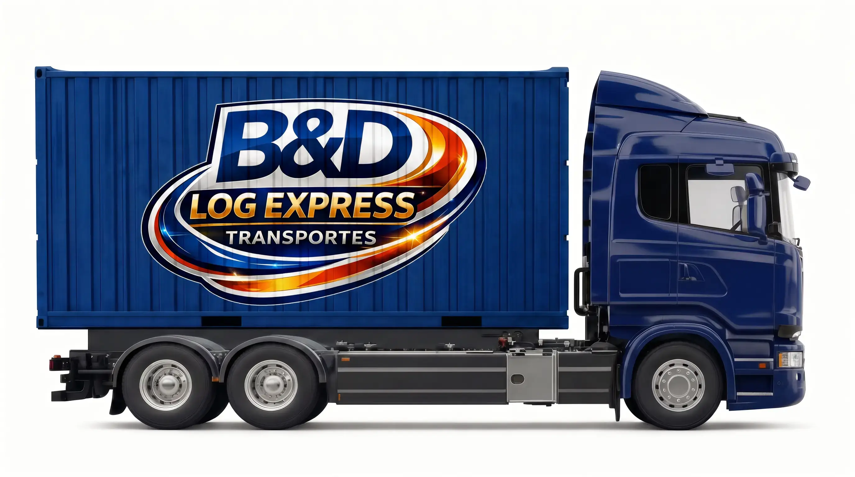 Caminhão plotado com a logo da BD Log Express